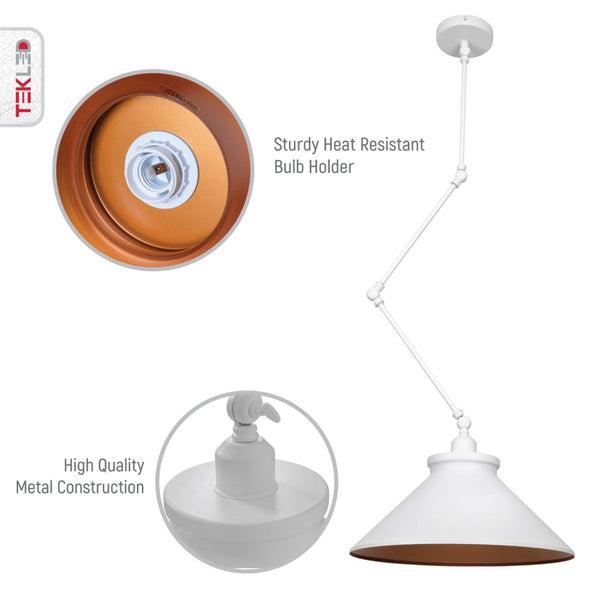 White Metal Hinged Funnel Pendant Ceiling Light E27