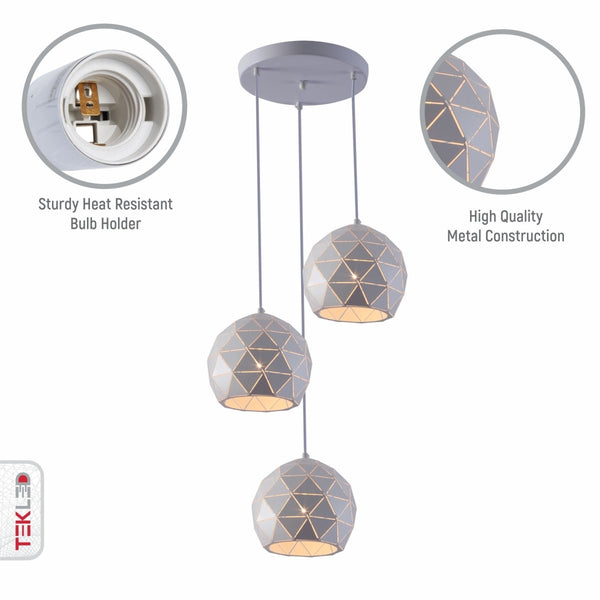Triangle Laser Cut Metal Globe Pendant Ceiling Light 3xE27