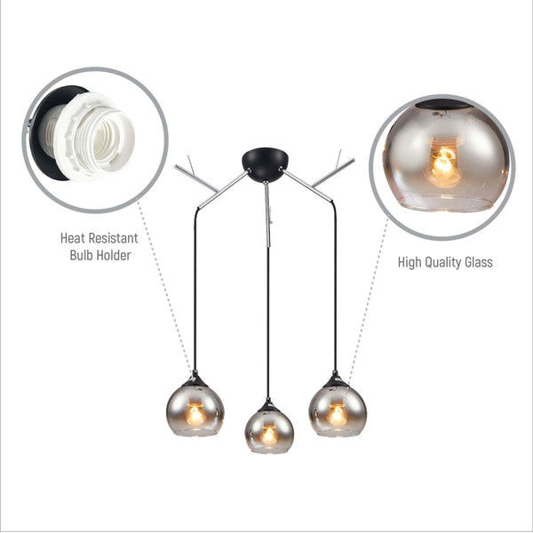 Smoky Dome Glass Chrome Twig Modern Ceiling Light