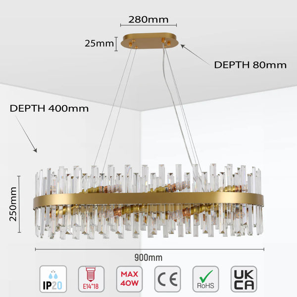 Coffin Crystal Gold Metal Chandelier Ceiling Light E14