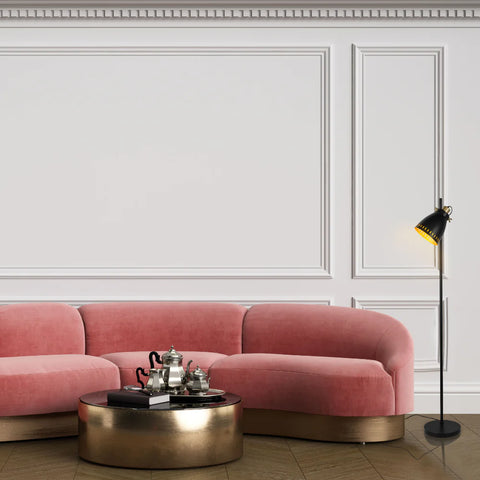 Cone-Shaded Floor Lamp with Gold Detailing & Decorative Shade - Versatile Colours