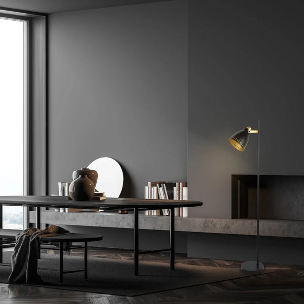 Cone-Shaded Floor Lamp with Gold Detailing & Decorative Shade - Versatile Colours