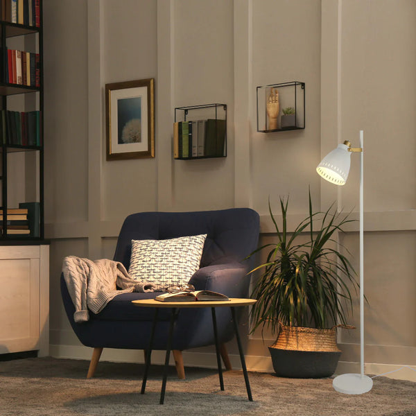 Cone-Shaded Floor Lamp with Gold Detailing & Decorative Shade - Versatile Colours