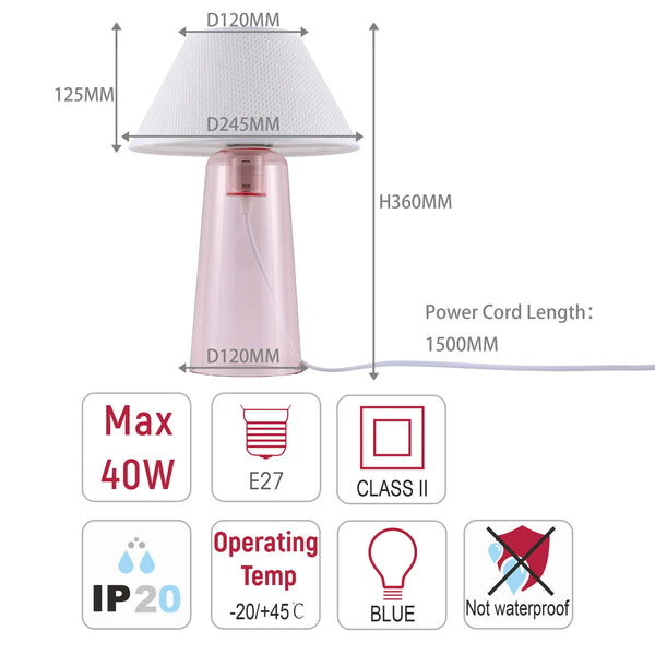 Conical Table Lamp with Fabric Shade - E27 Fitting, Dimmable, 245mm Diameter