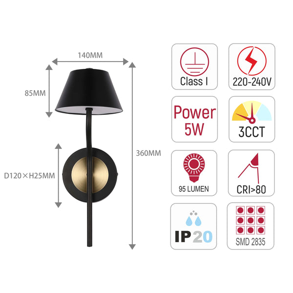 Curved Arm LED Wall Light - Single or Double, Integrated 3CCT LED, IP20