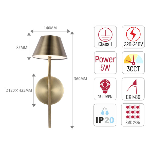 Curved Arm LED Wall Light - Single or Double, Integrated 3CCT LED, IP20