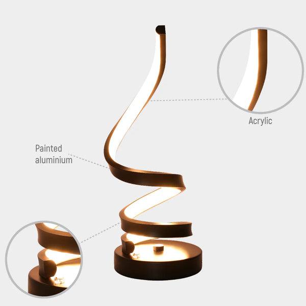 Contemporary Spiral LED Table Lamp with Adjustable CCT - Black Finish