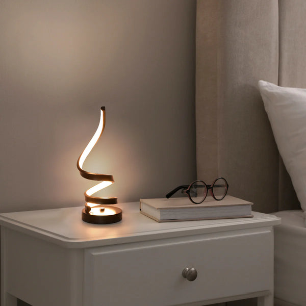 Contemporary Spiral LED Table Lamp with Adjustable CCT - Black Finish