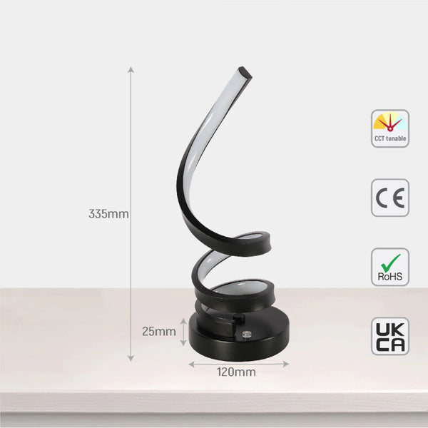 Contemporary Spiral LED Table Lamp with Adjustable CCT - Black Finish