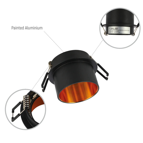 Copper-Accented Die-Cast Aluminium GU10 Fixed Downlight Fixture