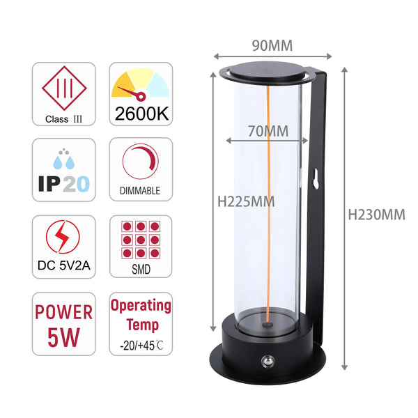 Cordless LED Table Lamp with Touch Dimming - Warm White 2600K, Rechargeable, Aluminium & Glass