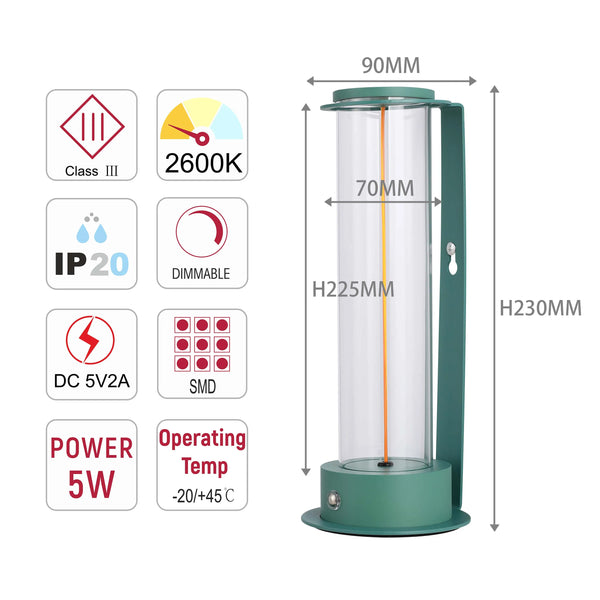 Cordless LED Table Lamp with Touch Dimming - Warm White 2600K, Rechargeable, Aluminium & Glass