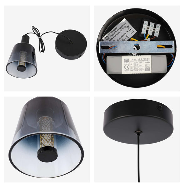 Cross-Hatch Textured Glass Pendant Light - E27 Fitting, 110mm Diameter