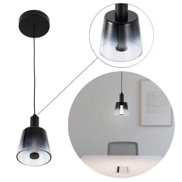 Cross-Hatch Textured Glass Pendant Light - E27 Fitting, 110mm Diameter