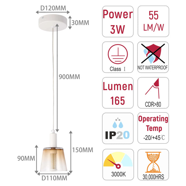 Cross-Hatch Textured Glass Pendant Light - E27 Fitting, 110mm Diameter