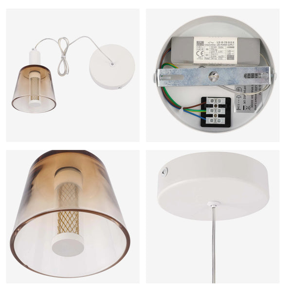 Cross-Hatch Textured Glass Pendant Light - E27 Fitting, 110mm Diameter