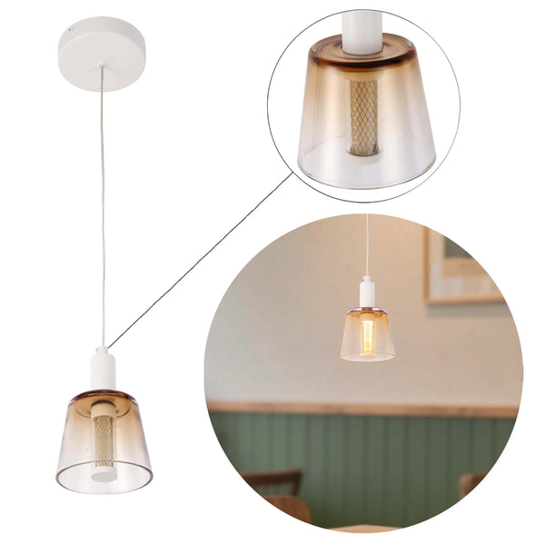 Cross-Hatch Textured Glass Pendant Light - E27 Fitting, 110mm Diameter