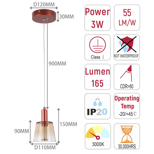 Cross-Hatch Textured Glass Pendant Light - E27 Fitting, 110mm Diameter