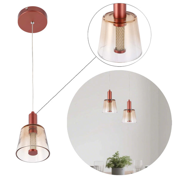 Cross-Hatch Textured Glass Pendant Light - E27 Fitting, 110mm Diameter