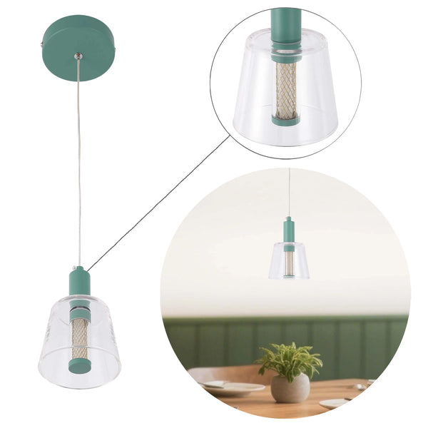 Cross-Hatch Textured Glass Pendant Light - E27 Fitting, 110mm Diameter
