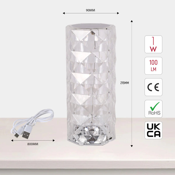 Crystal Beam Rechargeable Cylinder Table Lamp | Bedside Lamp