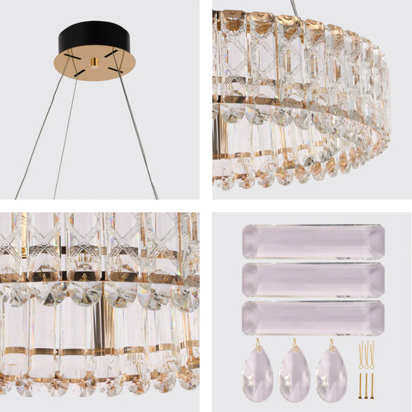 Crystal Gold Pendant Chandelier Light with Remote Control
