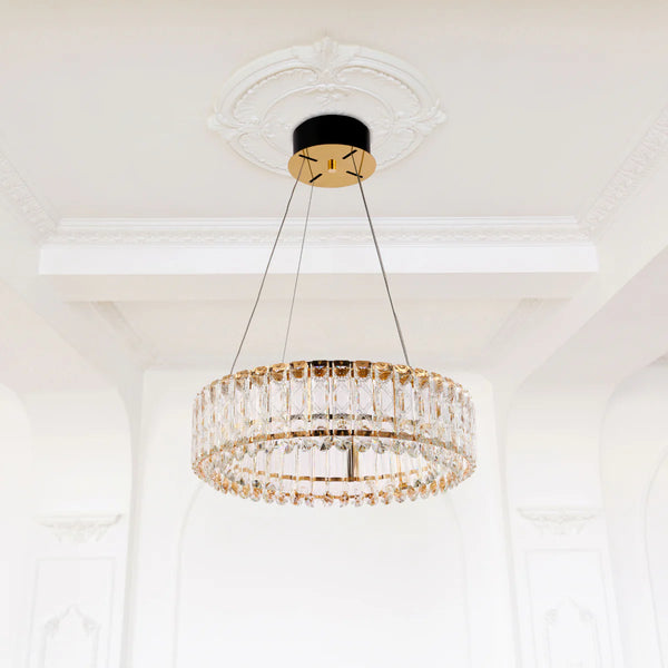 Crystal Gold Pendant Chandelier Light with Remote Control