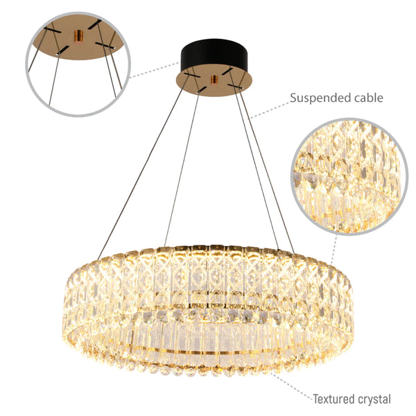 Crystal Gold Pendant Chandelier Light with Remote Control