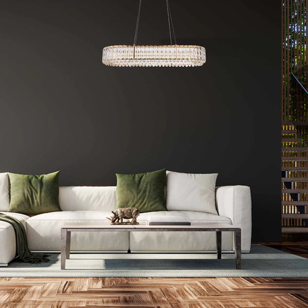 Crystal Gold Pendant Chandelier Light with Remote Control