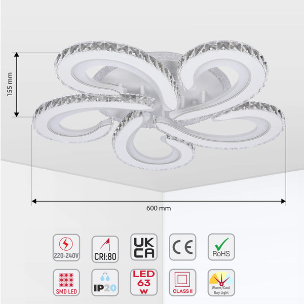 Crystal LED Ceiling Lights - Floral, Double Ring, Double Square, Quadruple Ring Designs