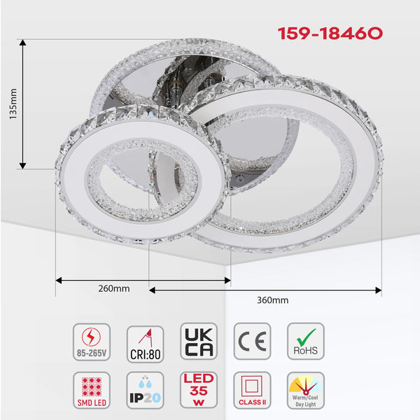 Crystal LED Ceiling Lights - Floral, Double Ring, Double Square, Quadruple Ring Designs
