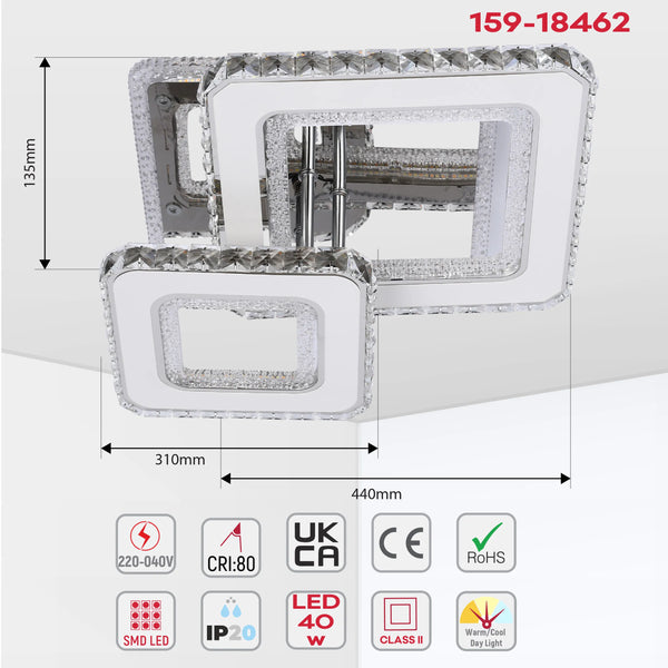 Crystal LED Ceiling Lights - Floral, Double Ring, Double Square, Quadruple Ring Designs