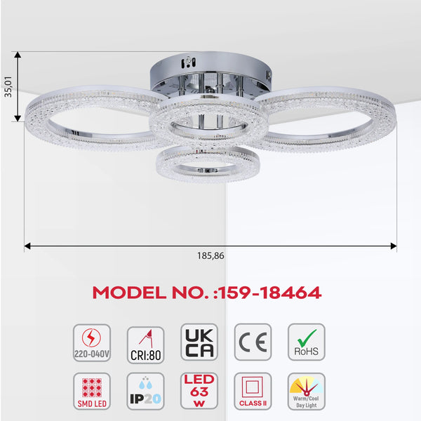 Crystal LED Ceiling Lights - Floral, Double Ring, Double Square, Quadruple Ring Designs