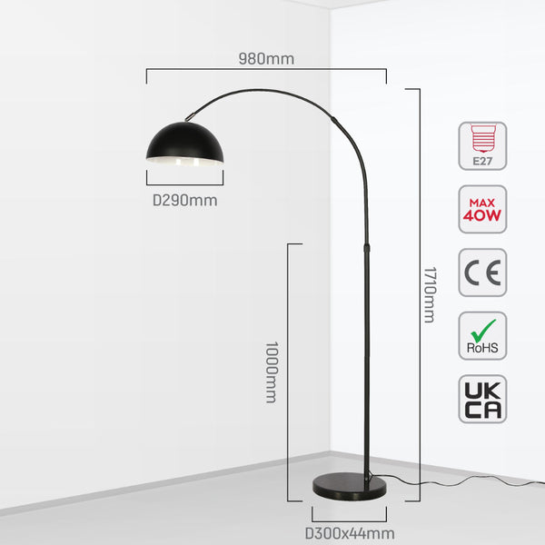 TEKLED
Curved Arc Floor Lamp with Rotatable Dome Shade in Black