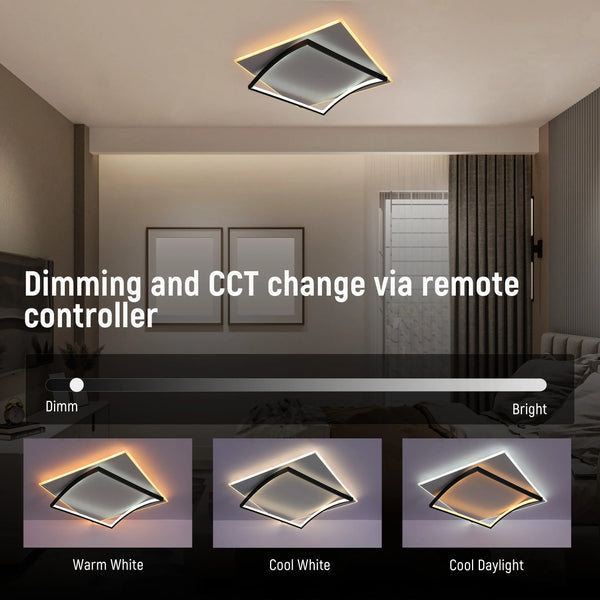 Curved-Frame LED Ceiling Light, CCT Tunable with Remote, 72W, Flush Mount