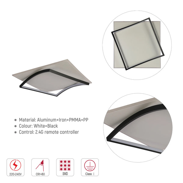 Curved-Frame LED Ceiling Light, CCT Tunable with Remote, 72W, Flush Mount