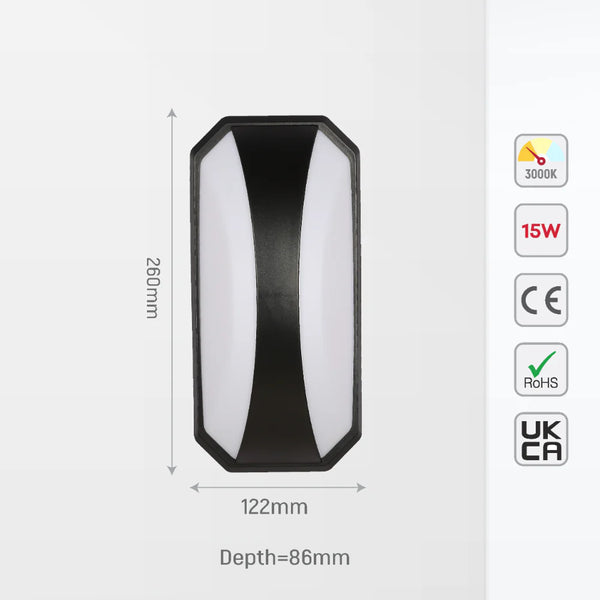 Curved Plastic Black Modern LED Outdoor Wall Light 15W Warm White