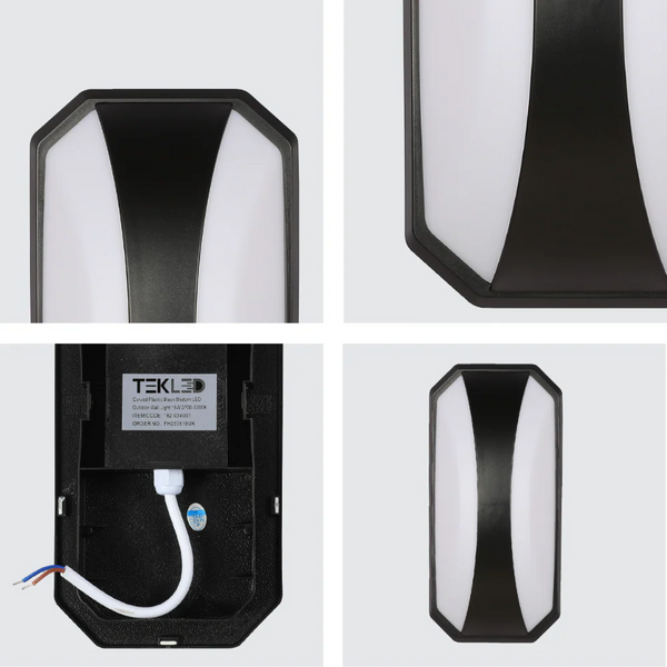 Curved Plastic Black Modern LED Outdoor Wall Light 15W Warm White