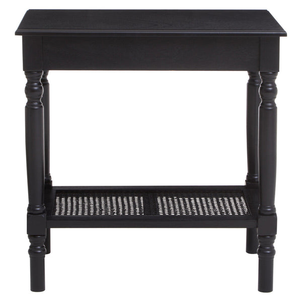 Antique Black Wooden Side Table with Cane Webbing Detail and Carved Spindle Legs | Heritage