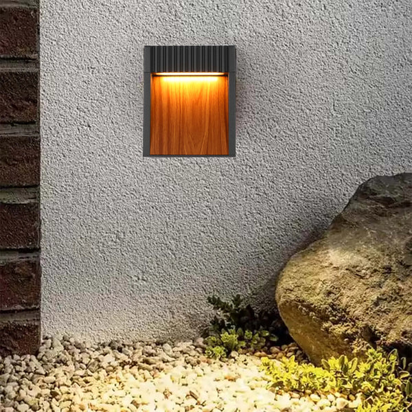 Dark Grey Wood-Effect Outdoor Wall Light