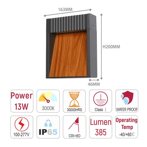 Dark Grey Wood-Effect Outdoor Wall Light