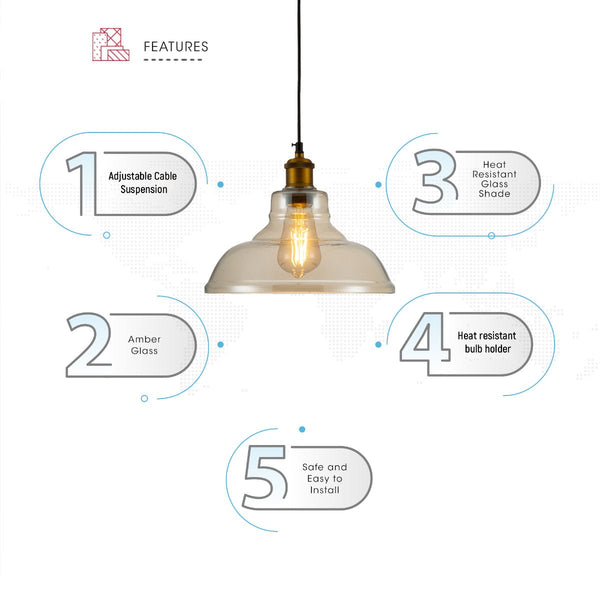 Amber Glass Cone Pendant Ceiling Light E27