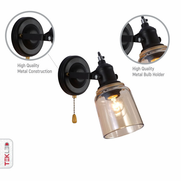 Glass Cone Wall Light Adjustable with Pull Down Switch