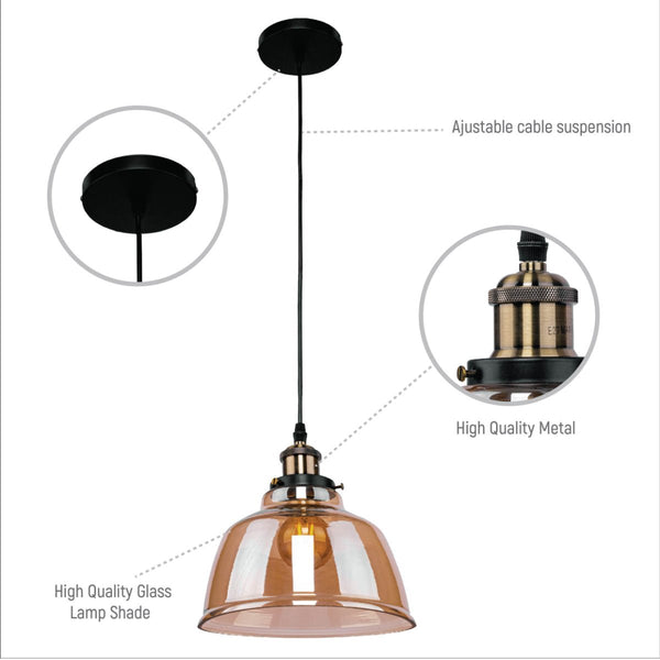 Amber Glass Dome Pendant Ceiling Light E27