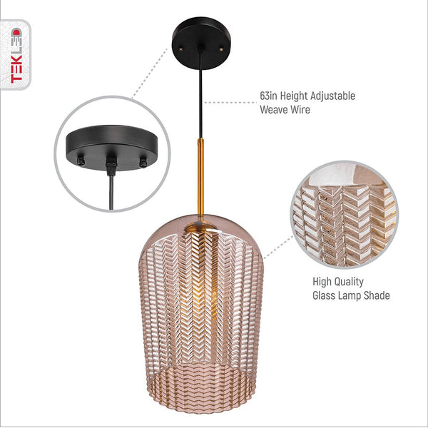 Amber Glass Chevron Schoolhouse Pendant Ceiling Light