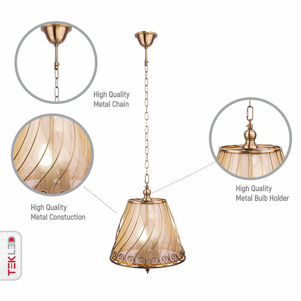 Antique Brass Caged Frustum Chandelier Pendant Ceiling Light 3xE14