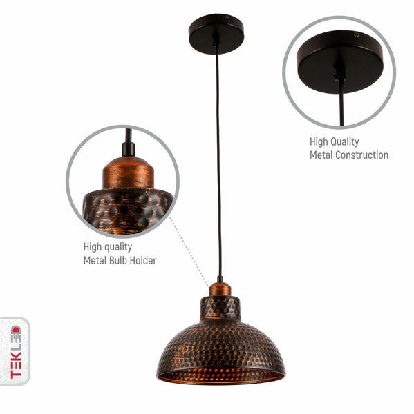 Black Copper Brush Effect Metal Golden Hammer Dome Pendant Ceiling Light E27