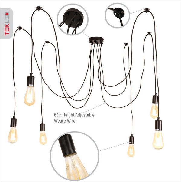 Black Cord Spider Chandelier Ceiling Light 6xE27