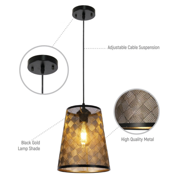 Black-Gold Metal Frustum Pendant Ceiling Light E27