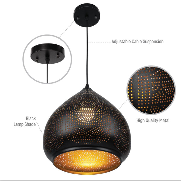 Black-Golden Metal India Dome Pendant Ceiling Light E27
